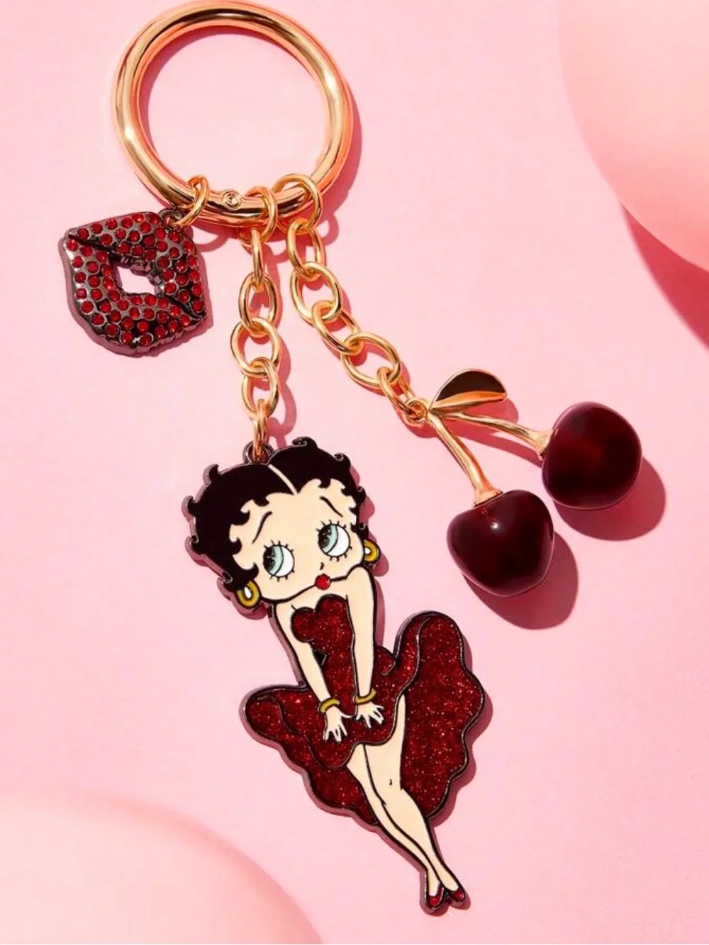Betty Boop Metallic Red Glitter Cherry Charm Keychain NEW 🏷️